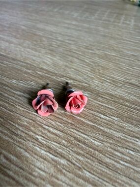 Pink Rose Stud Earrings